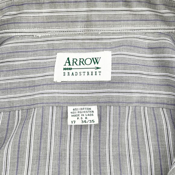 VTG Arrow Bradstreet Button Down Shirt Mens Size 17 34/35 Gray Striped Pocket - Picture 3 of 3